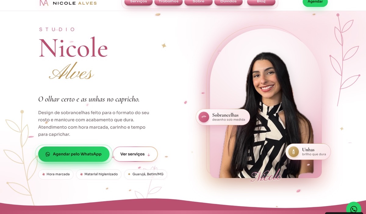 Site do Studio Nicole Alves, sobrancelhas e manicure