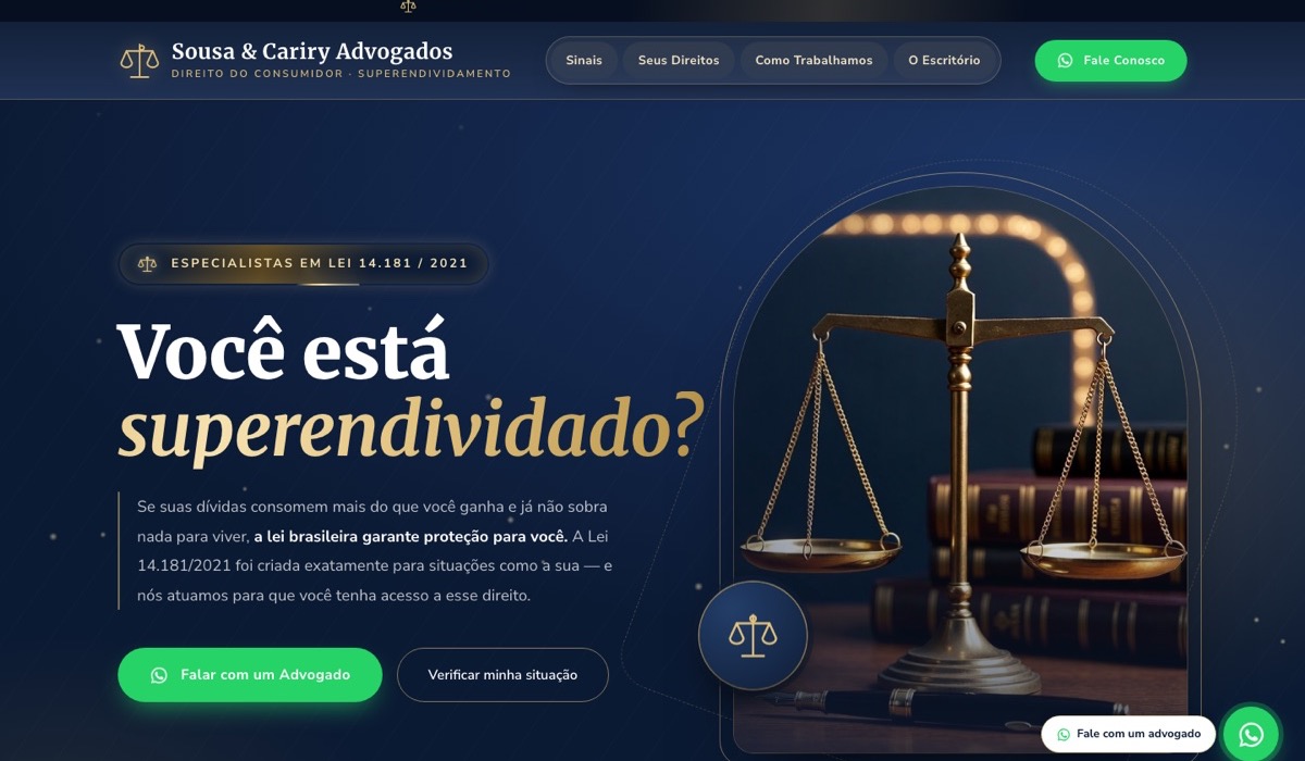 Página de Superendividamento da Sousa & Cariry Advogados