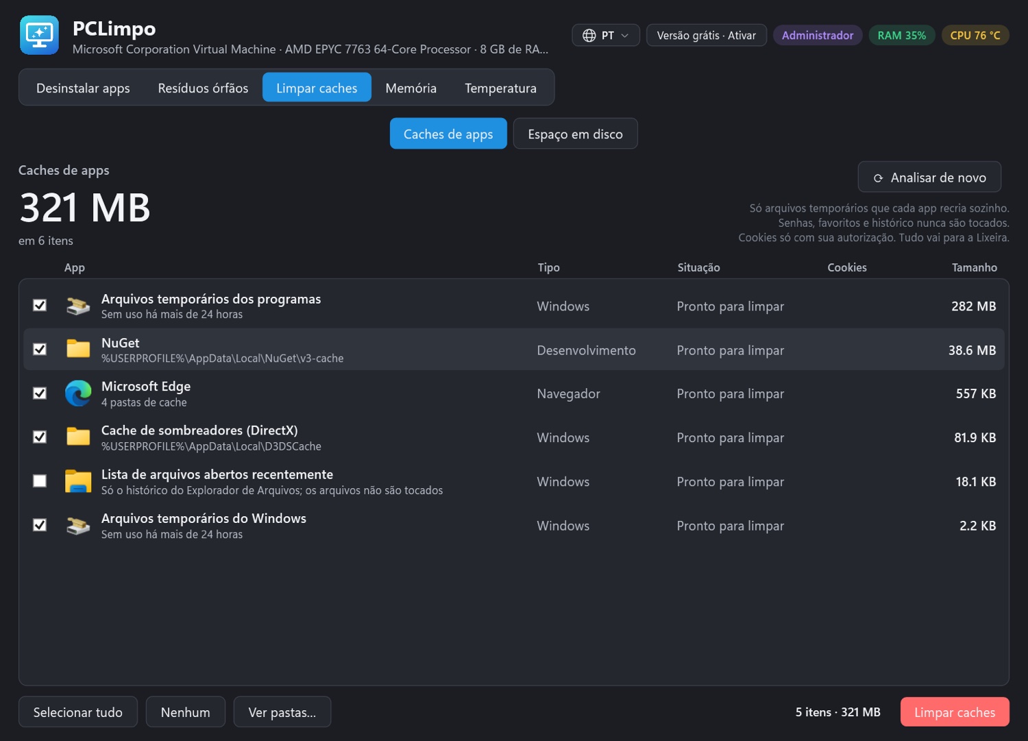 Caches encontrados no PC